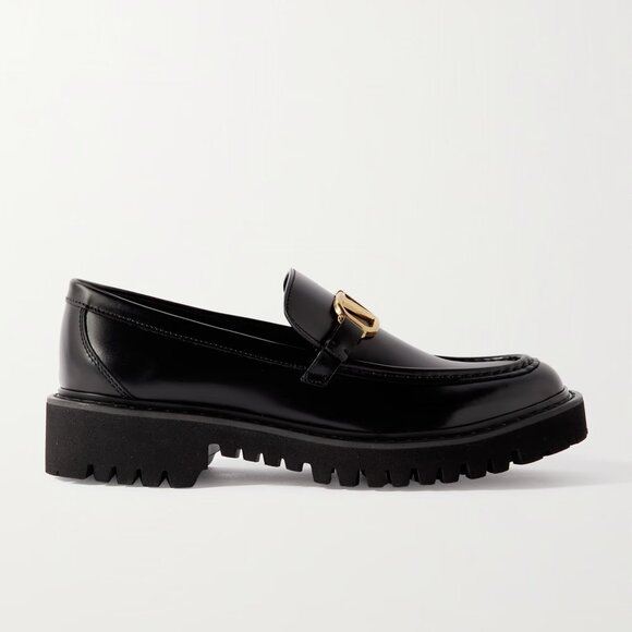Valentino Garavani V Logo VLOGO Leather Flat Lug Sole Loafers Shoes Black - Picture 3 of 16